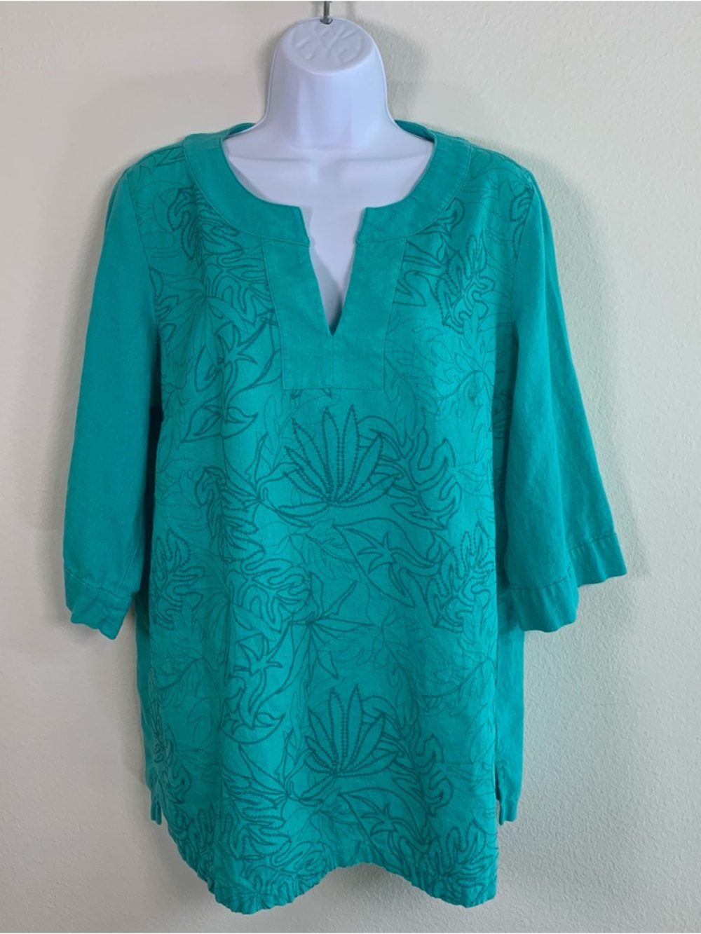 Teal Floral Embroidered Print Tunic 16W